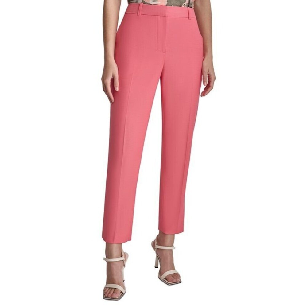 DKNY Women's Essex Mid Rise Straight Slim Leg Ankle Length Pants Peach Pink 14